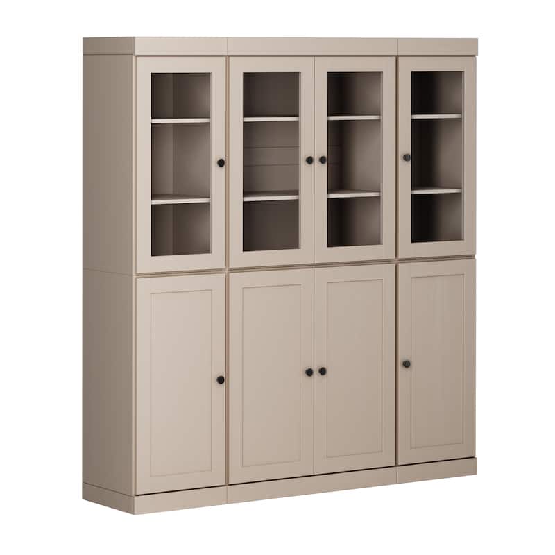 Palace Imports 100% Solid Wood 65" Pantry Cabinet with Clear Glass, Shaker Doors, 2-Drawers and Adjustable Shelves