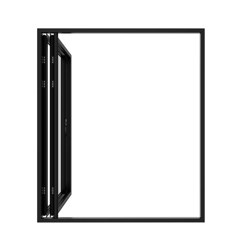 KaMic Elite-Fold 72" x 96" 2-Panel Aluminum Folding Door in Black with Hidden Hinges & Rollers, Folded Out From Left To Right