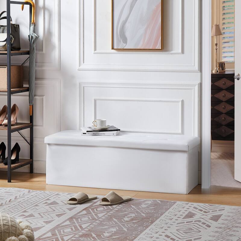2 PC Storage Folding Ottoman, Storage Footrest Stool, Faux Leather Storage Bench Cube with Padded Seat for Small Space