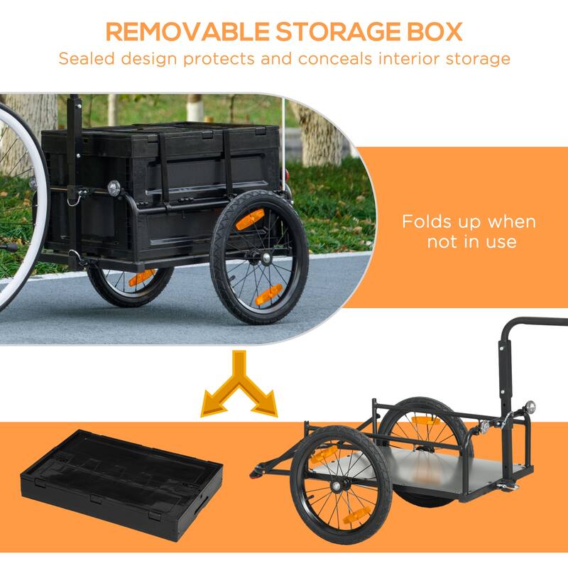 Aosom Bike Cargo Trailer, Bicycle Trailer Wagon Cart with Removable Storage Box, Folding Frame, Quick Release 16" Wheels