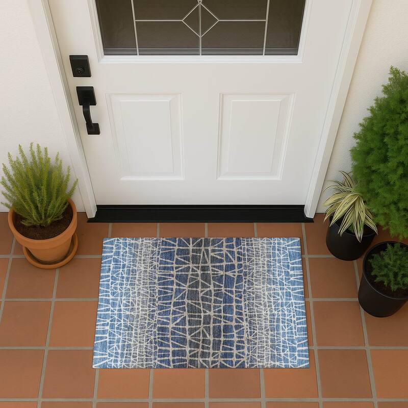 Machine Washable Indoor/ Outdoor Boho Global Chantille Rug - Blue - 1'8" x 2'6"