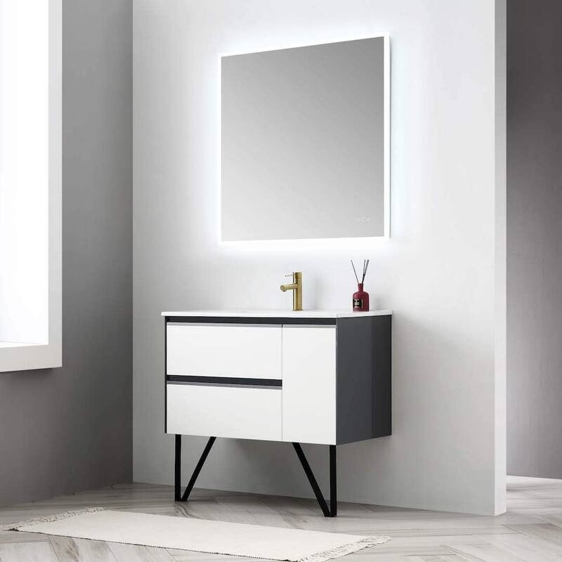 Blossom Glossy White & Grey Wall-Mounted Bathroom Vanity with Sink Set