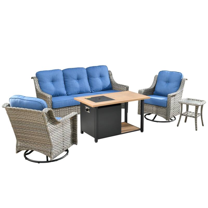 XIZZI 5-piece Patio Furniture Wicker Swivel Rocking Chair Set with Fire Pit