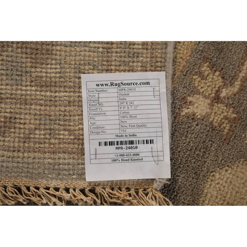 Gray Transitional Oushak Area Rug Hand-Knotted Floral Wool Carpet - 7'11"x 9'9"