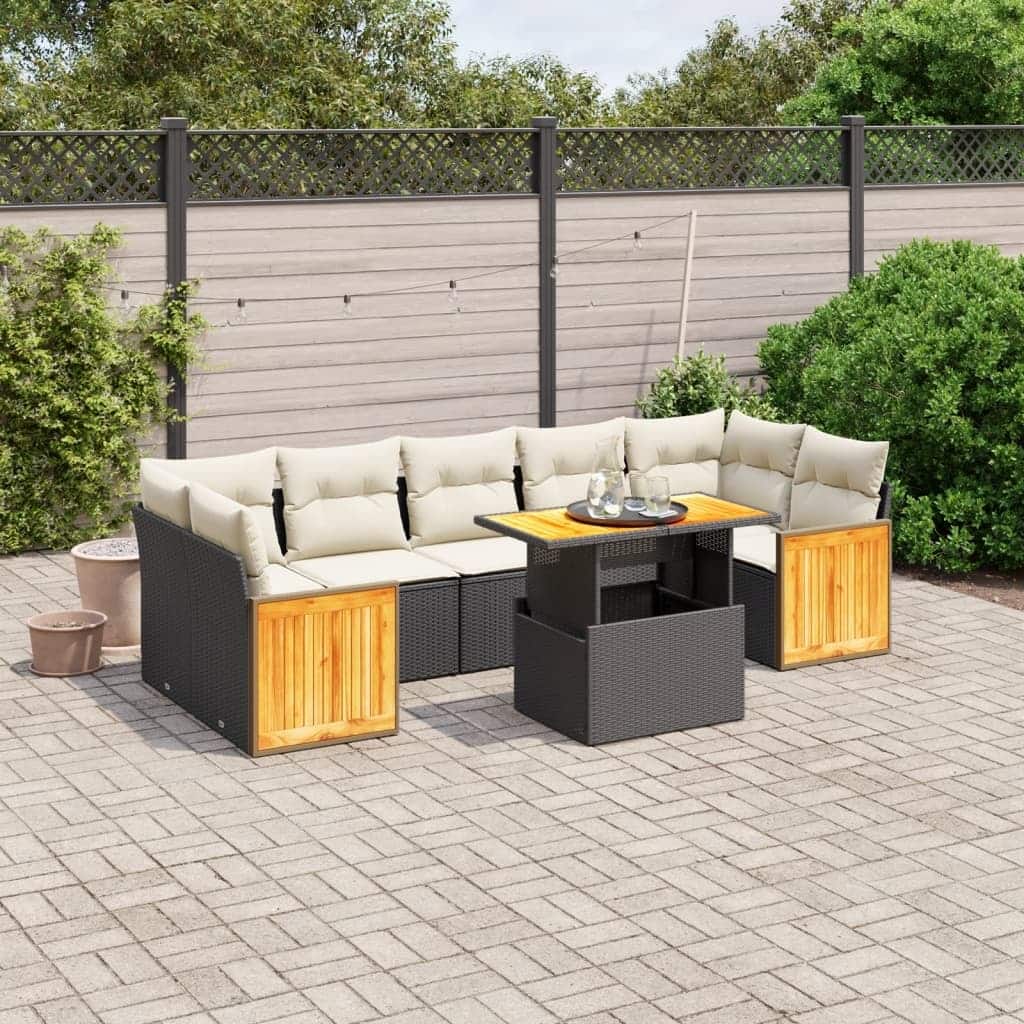 vidaXL Patio Sofa Set with Cushions Outdoor Furniture 8 Piece Poly Rattan