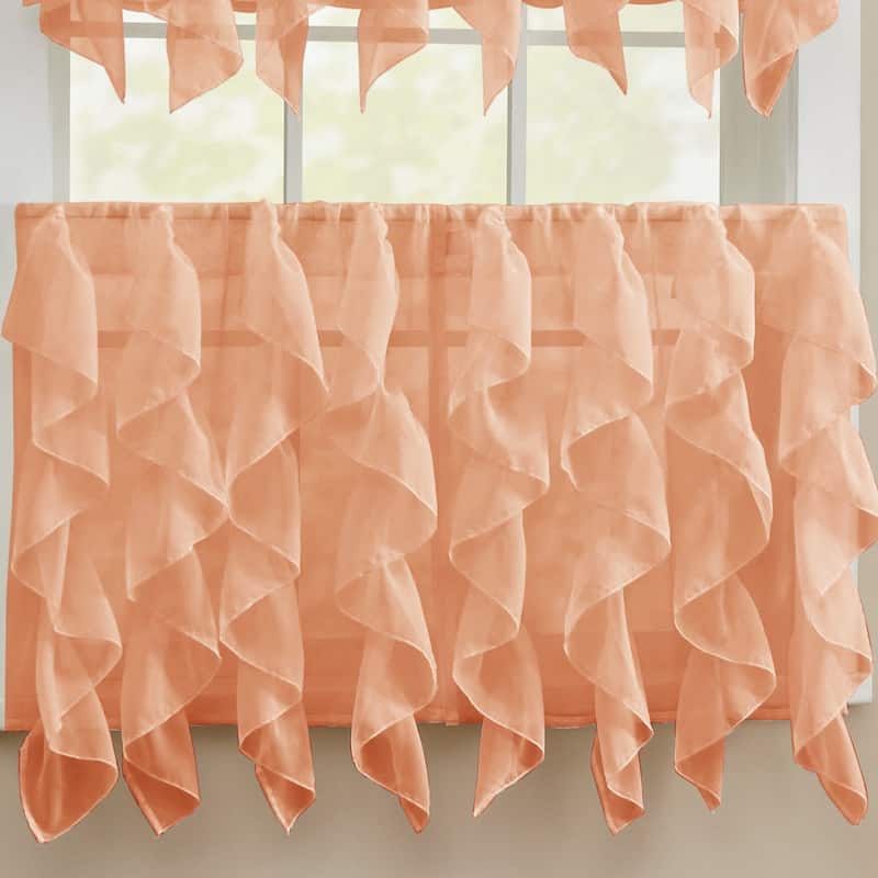 Sweet Home Collection Sheer Voile Vertical Ruffle Window Kitchen Curtains - Tier & Valance
