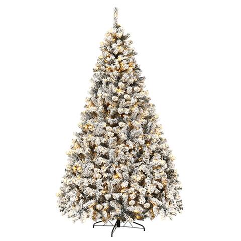 Costway 6ft/7.5ft/9ft Pre-Lit Premium Snow Flocked Hinged Artificial