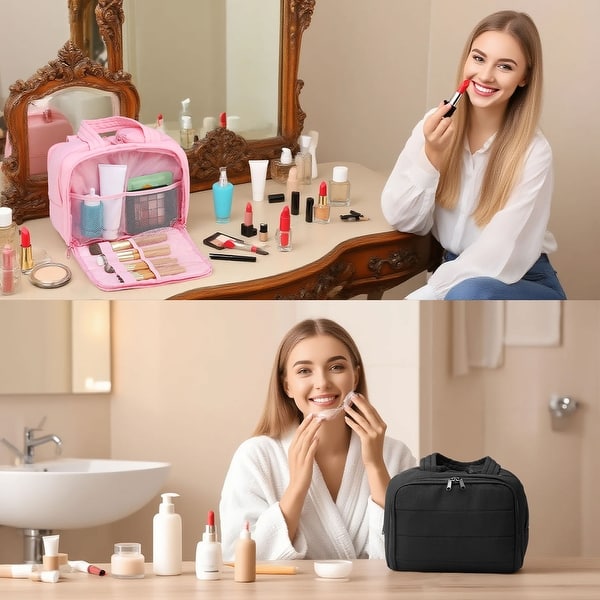 bed bath and beyond travel toiletry bag Travel Hanging Toiletry Bag for Women, Puffy Makeup Bags with Jewelry  Organizer Carry-on Accessories Essentials, Black - Bed Bath & Beyond