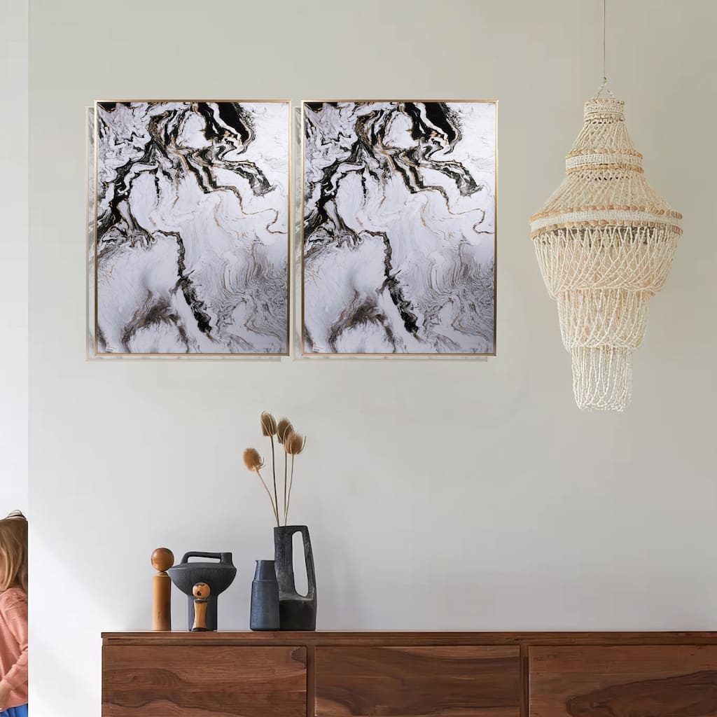 30 x 40 Set of 2 Wall Panels, Home Decor, White Black Marble Design