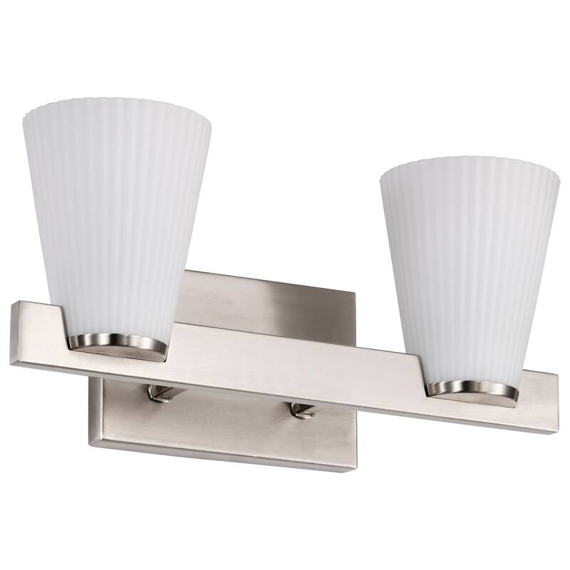 Royale 2 Light Vanity Brushed Nickel Finish Ribbed White Glass - Brushed Nickel