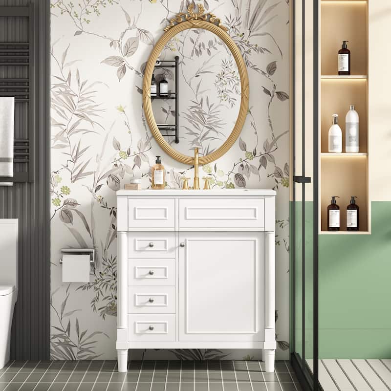 Bathroom Vanity Accents Cabinet with Soft-Close Drawers and Basin Sink