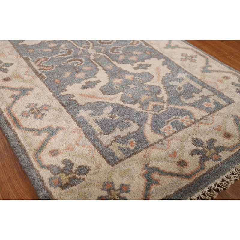 Oushak Indian Runner Rug Hand-Knotted Transitional Grey Wool Carpet - 2'7"x 8'0"