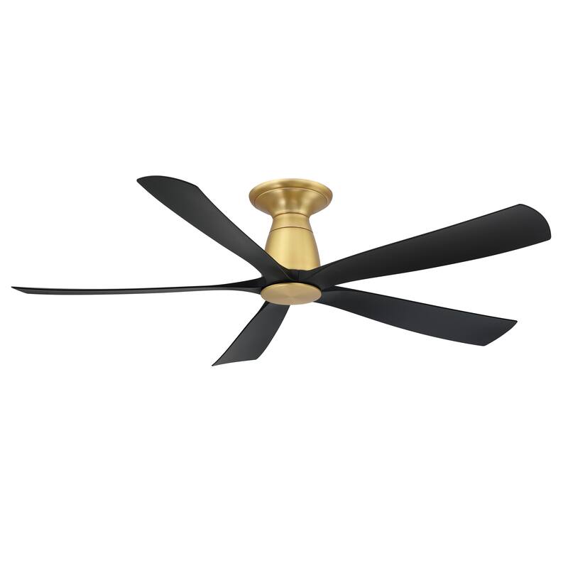Kute5 52 inch Indoor/Outdoor Ceiling Fan with Black Blades - Brushed Satin Brass