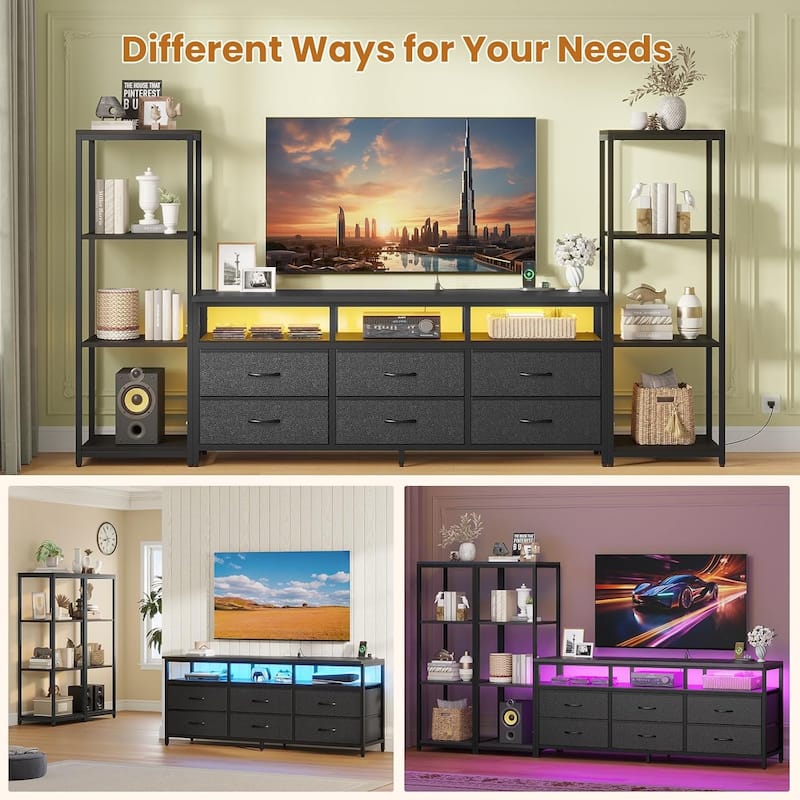 TV Stand Dresser with Bookcase TV Console Table Entertainment Center LED