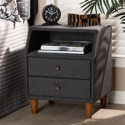 Modern Nightstand with Drawers - Wood & Fabric Bedside Table, 78" Wide