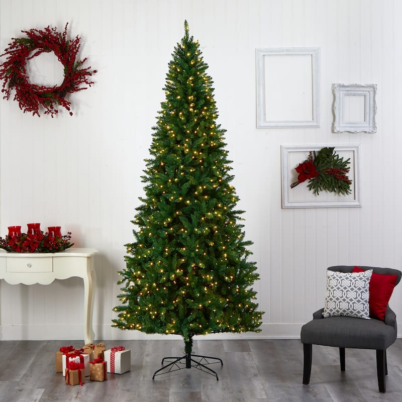 9ft. Fir Artificial Christmas Tree with 800 Clear LED Lights & 2093 Branches - Majestic Seasonal Holiday X-Mas Display