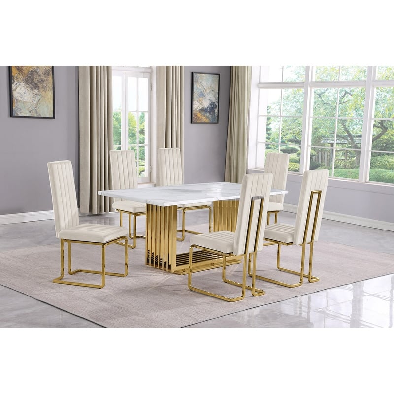 Best Quality Furniture D310/1-SC340-7 Dining Set with 68" White Marble Top