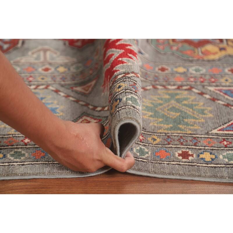 All-Over Geometric Kazak Oriental Area Rug Handmade Wool Carpet - 6'4"x 9'9"