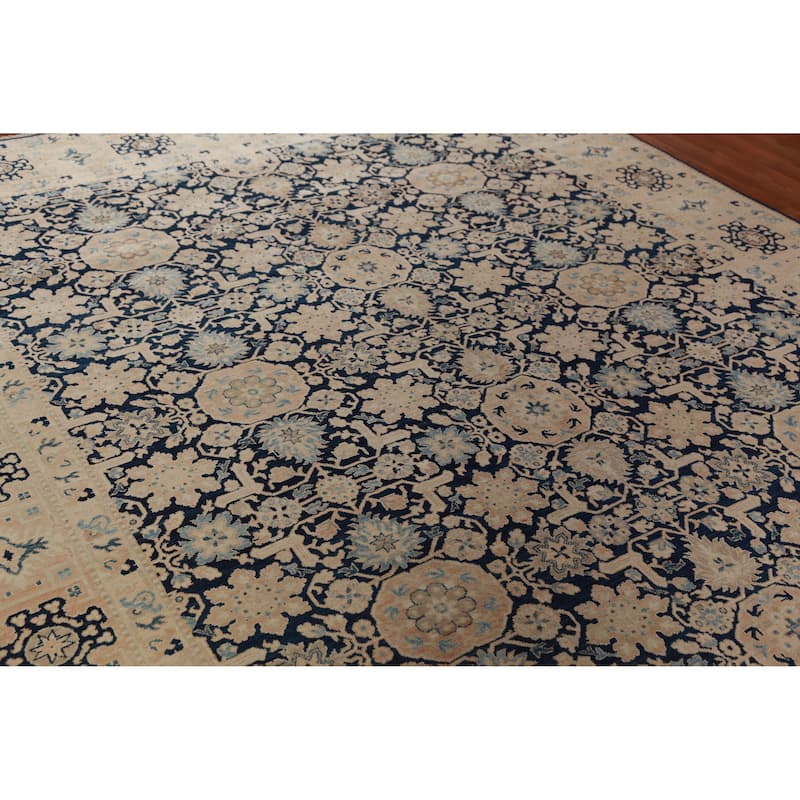 Hand Knotted Oriental 100% Wool Carpet Traditional All-Over Navy Blue & Blues Ziegler Area Rug - 9' 9'' X 8' 3''