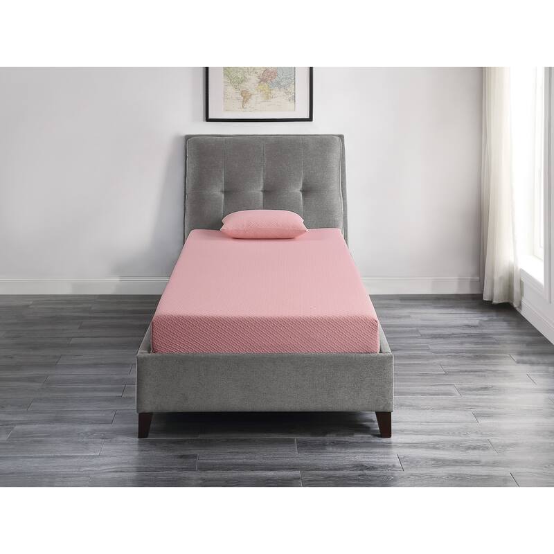 7inch Twin Mattress and Pillow Set Breathable Fabric Gel-Infused Memory Foam Mattress, Pink, Mattress in a Box