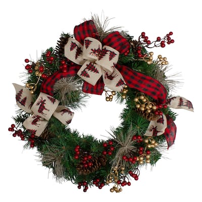 Bows and Berries Artificial Christmas Wreaths - 24-Inch Unlit - 24"