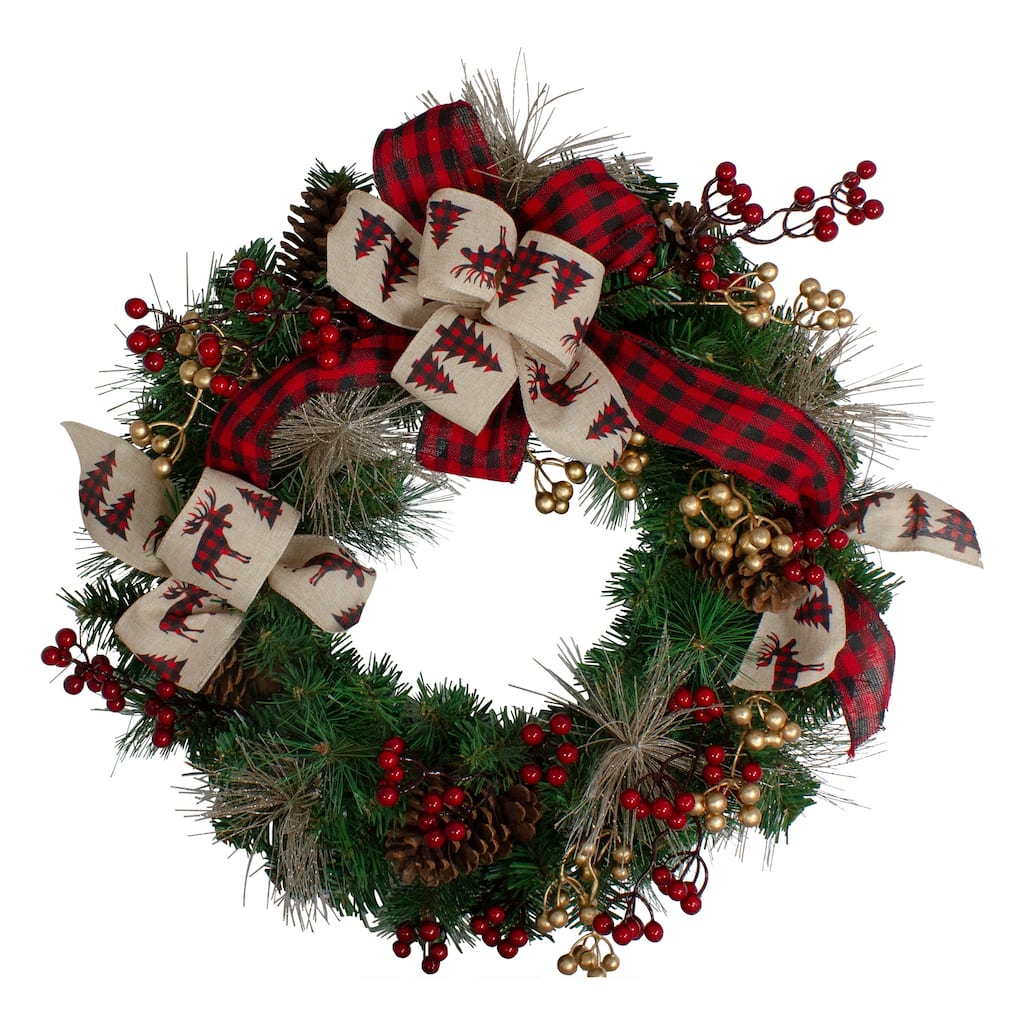 Bows and Berries Artificial Christmas Wreaths - 24-Inch Unlit - 24"
