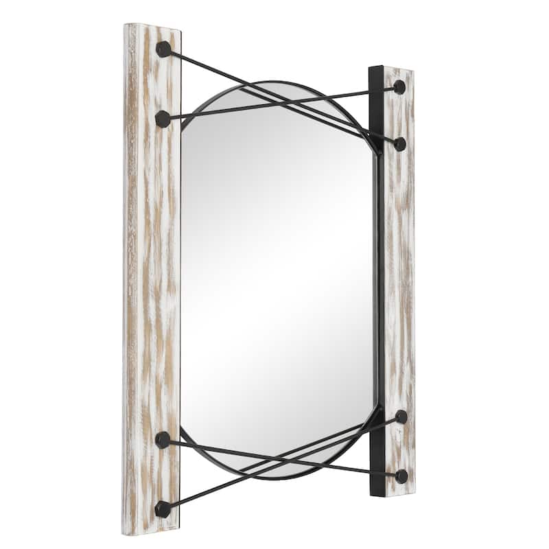 MacLuu Rustic Wood Wall Mirror - White Washed - 24.4"×27.5"