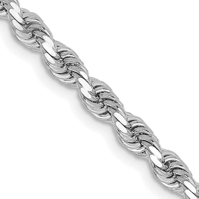 Curata 14k White Gold 3.25mm Sparkle Cut Rope With Lobster Clasp Chain Bracelet
