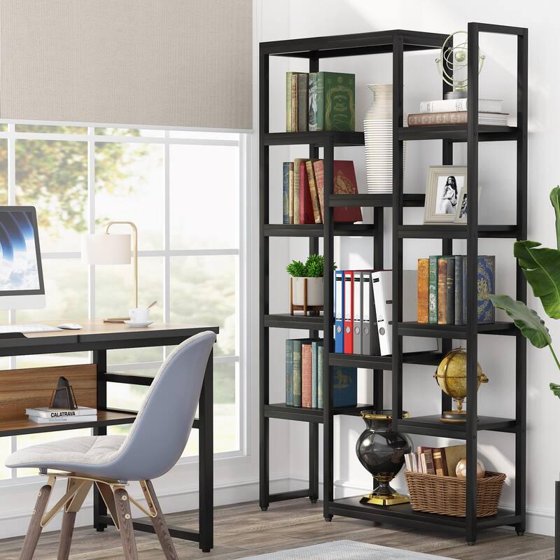 Tall Bookshelf 12 Open Shelves, 6-Tier Industrial Bookcase for Storage