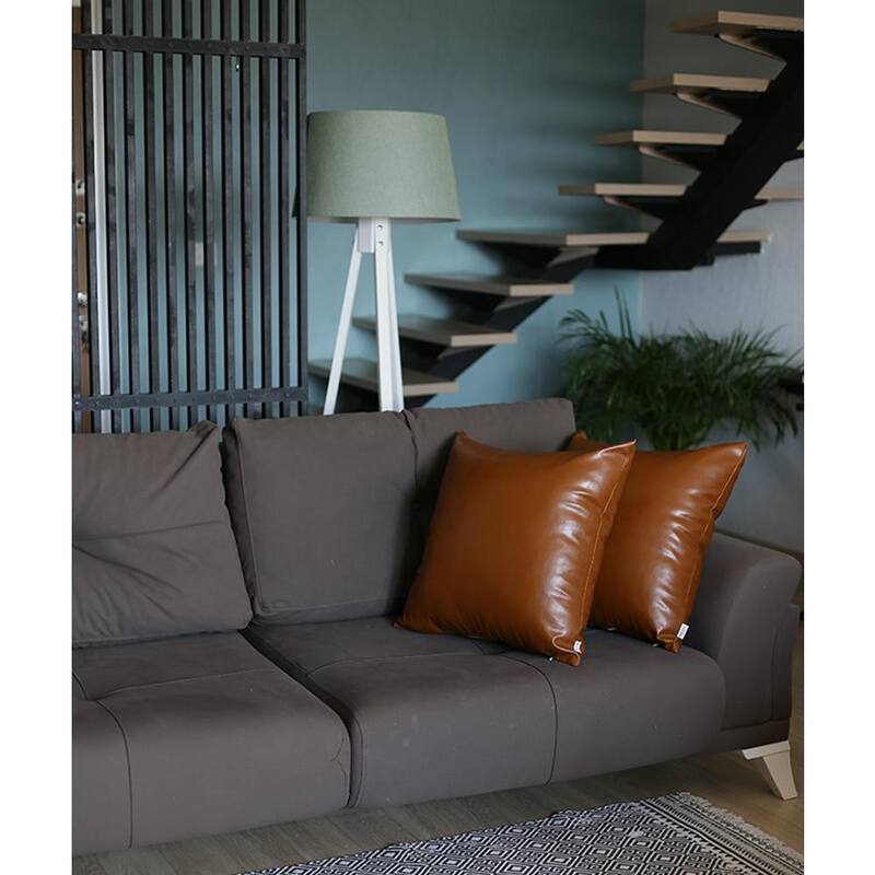 Decorative Faux Leather Solid Square Throw Pillow Cover (Set of 2)
