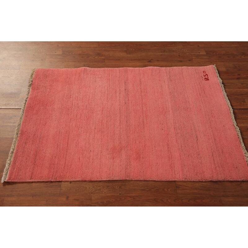 Pink Gabbeh Modern Rug Hand-Knotted Pink Wool Carpet - 2'9" x 3'11"