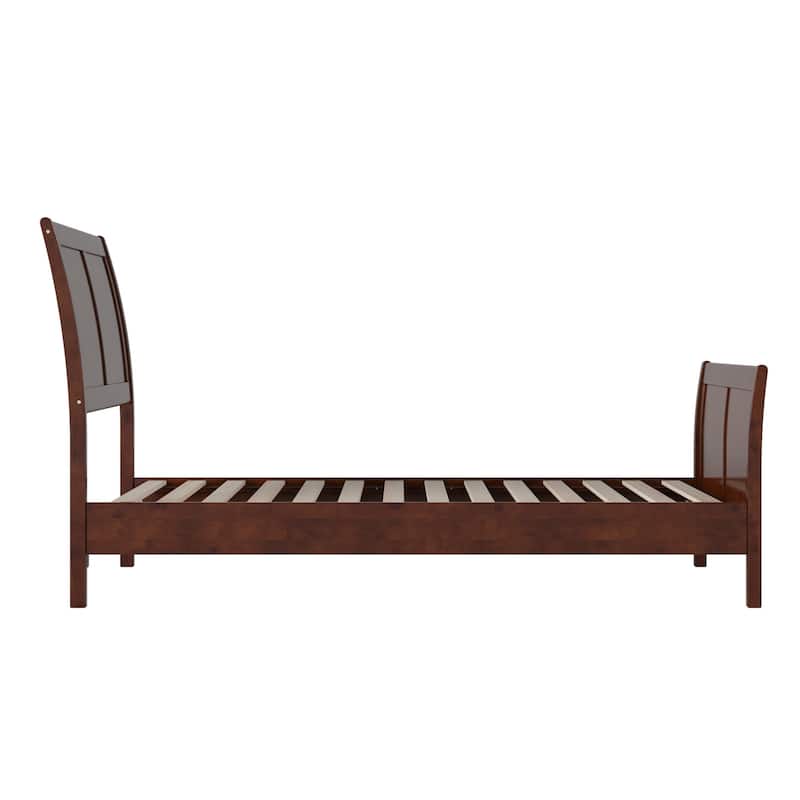 Solid Wood Sleigh Bed - Low Profile Platform Bed with Footboard - Twin Size Bed Frame