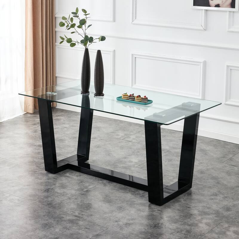 Glass Dining Table Large Modern Minimalist Rectangular for 6-8
