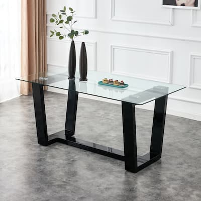 Glass Dining Table Large Modern Minimalist Rectangular for 6-8