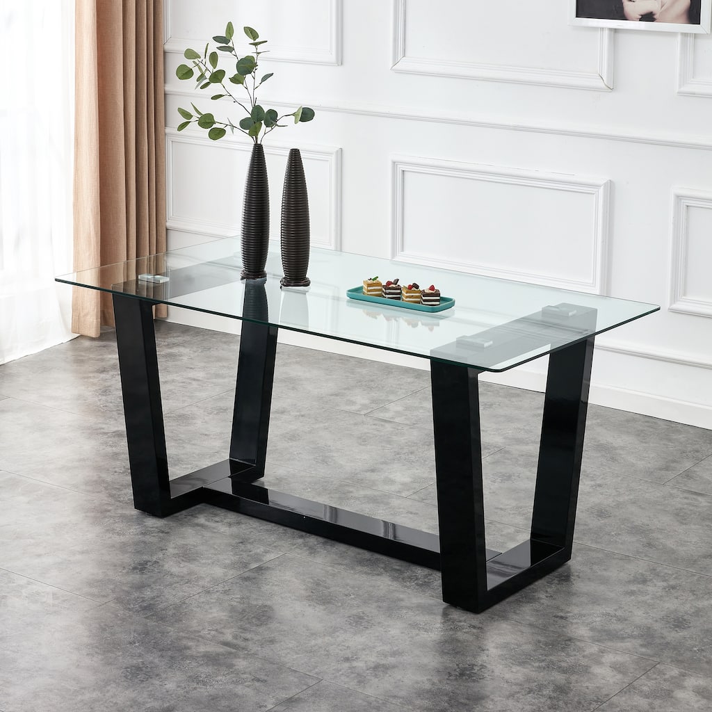 Glass Dining Table Large Modern Minimalist Rectangular for 6-8