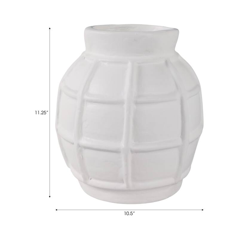Paper Mache Vase Raised Grid Texture Modern Design - 11" White