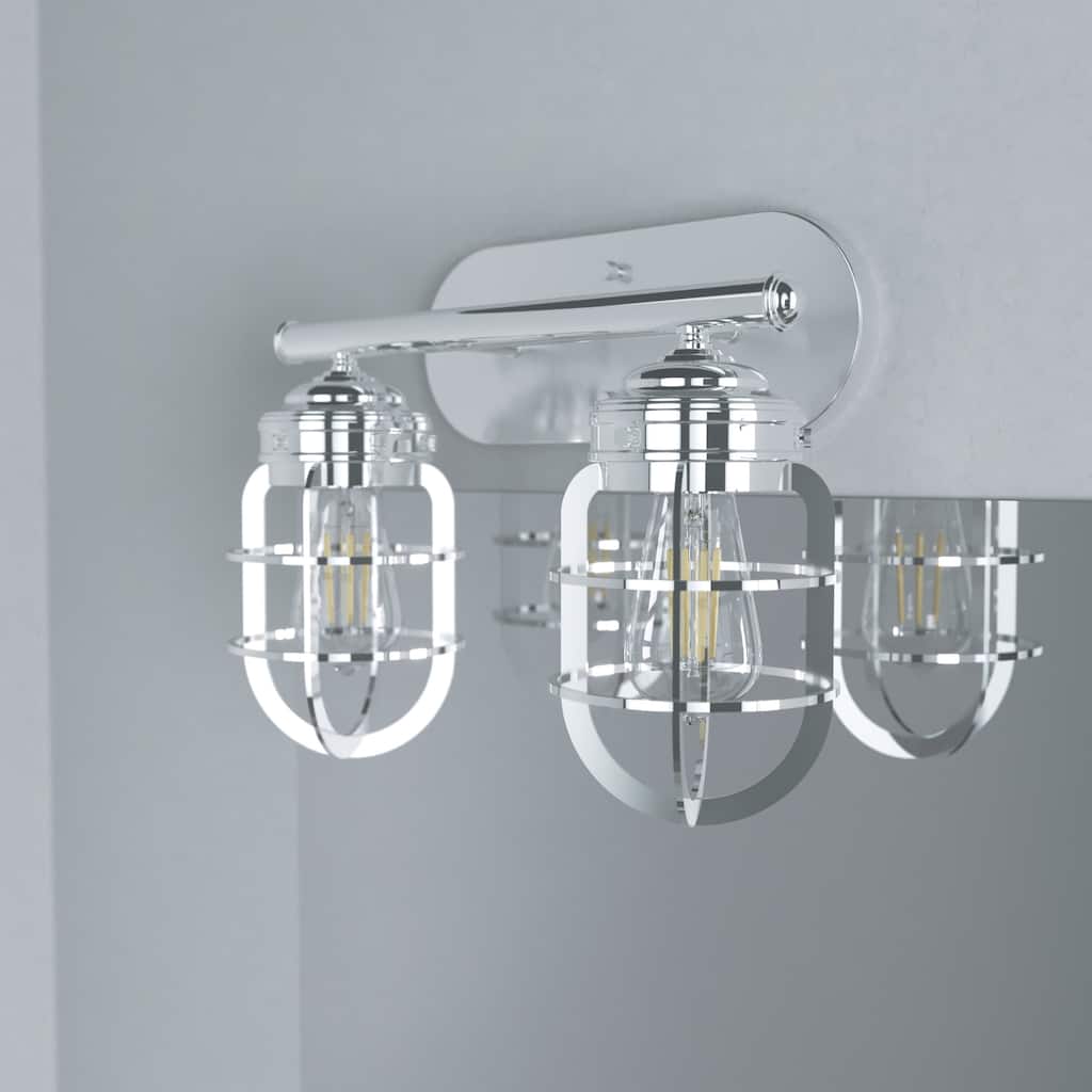 Hunter Starklake 2 Light Vanity Wall Light, Modern Industrial, Cage, Rustic, Modern Farmhouse
