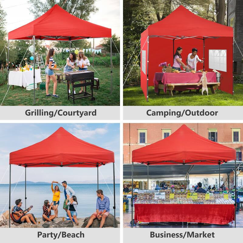 Aoodor 10' x 10' Pop Up Canopy with Church Windows Sidewalls - 10x10ft