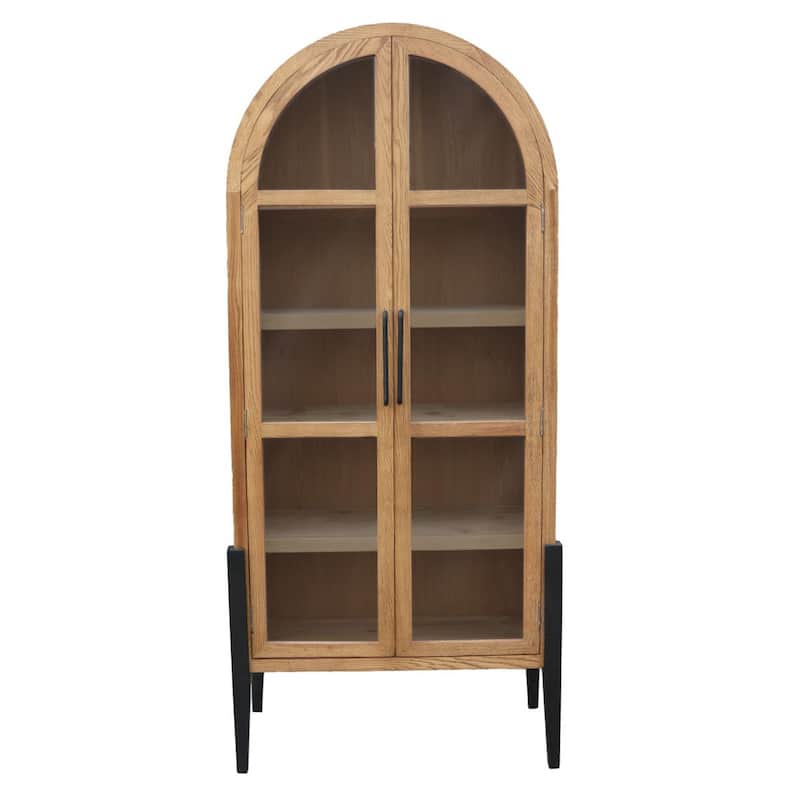 Bely Tall Curio Cabinet, Arch Accent Glass Doors, Black, Brown 83 Inch