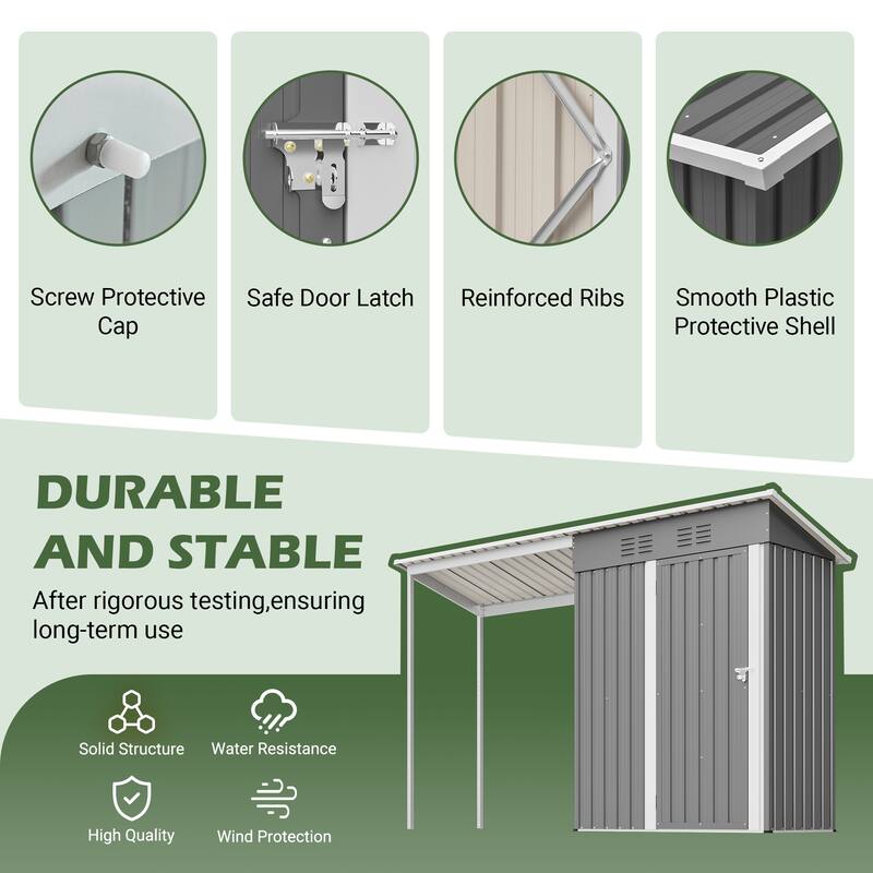 5x3 FT Galvanized Steel Shed and Gazebo Combo, Lean-To Storage Shed with Pergola for Backyard