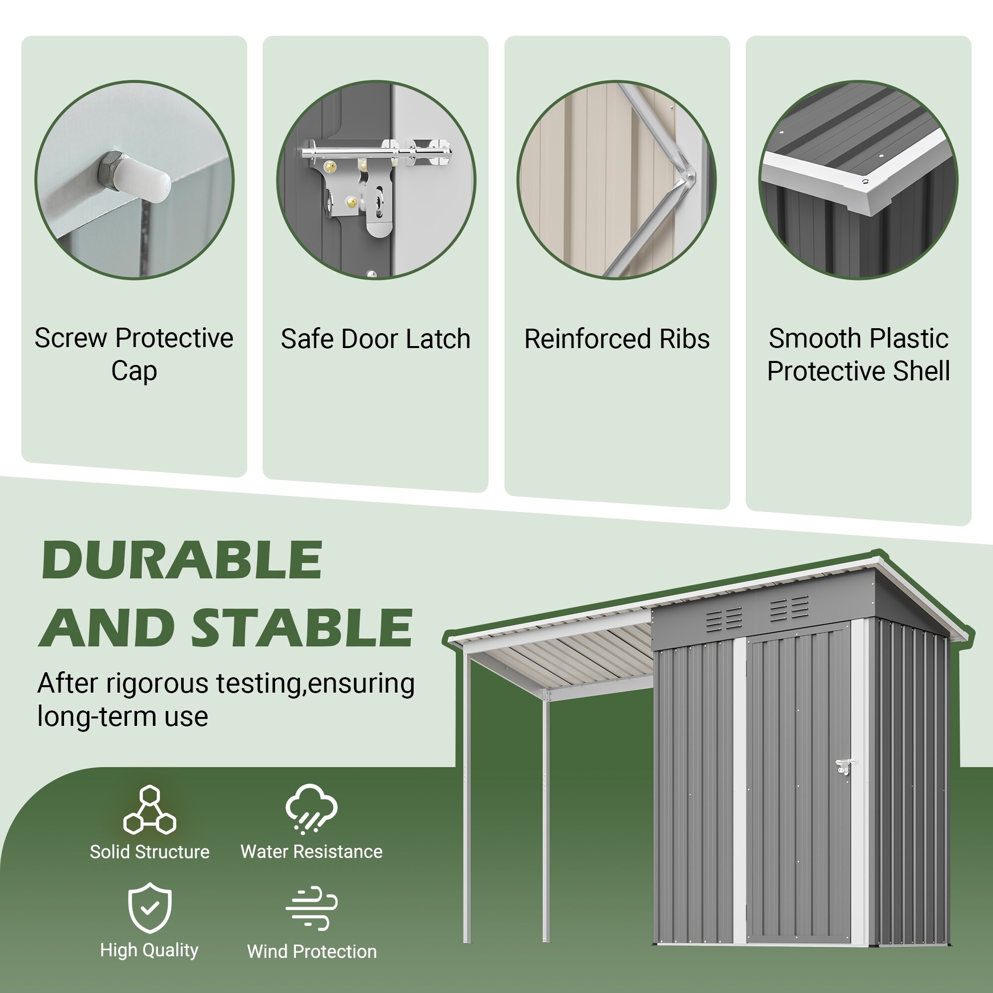 5x3 FT Galvanized Steel Shed and Gazebo Combo, Lean-To Storage