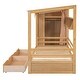 preview thumbnail 13 of 18, Natural Twin Size Solid Wood House Bed with Two Drawers, Roof, and Wardrobe for Kids