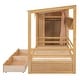 preview thumbnail 24 of 76, Solid Pine Wood House Bed with 2 Drawers & Built-in Wardrobe