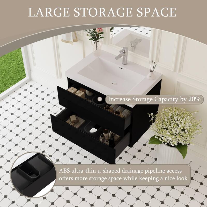 30" Wall-Mounted Bathroom Vanity with Resin Sink - Floating Bathroom Cabinet with Soft-Close Hinges,Floating Vanity Cabinet