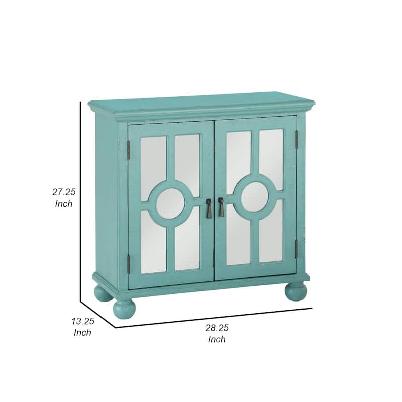 Anik Accent Cabinet, 2 Mirror Inlaid Glass Door, Aqua Green Wood