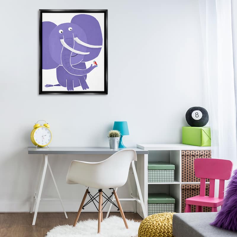 Stupell Elephant & Bird Friends Framed Floater Canvas Wall Art Design By Carla Daly