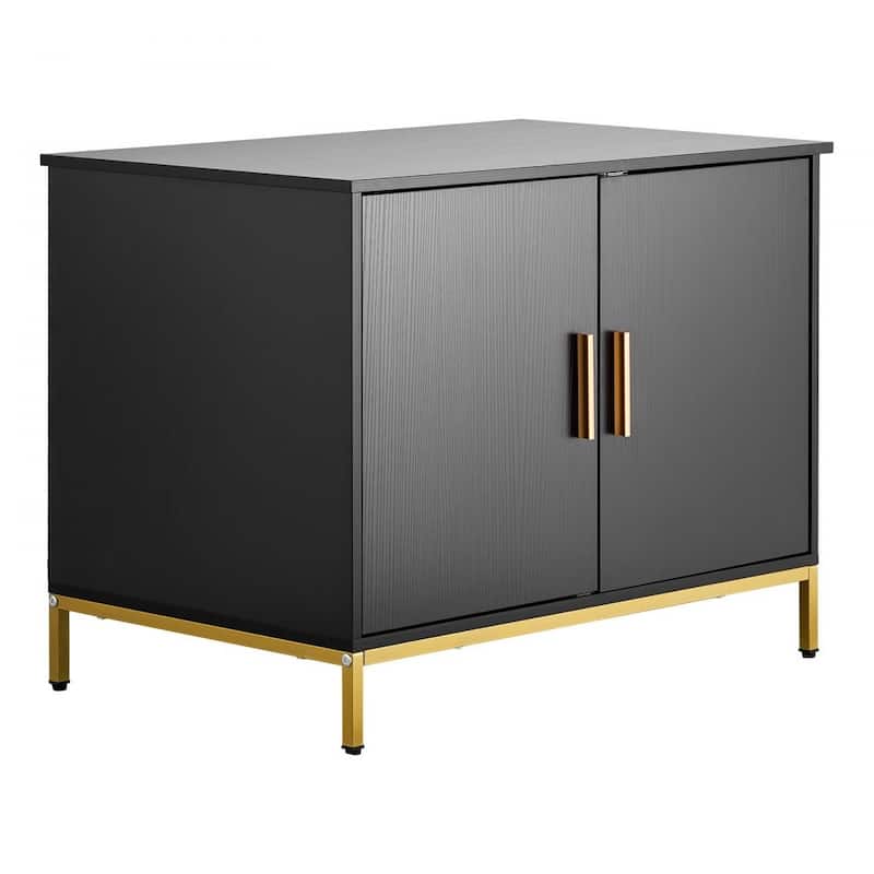 Black Cat Litter Box Cabinet with Enclosed Odor-Blocking Design Spacious Interior and Metal Legs - 27.56 x 17.72 x 21.46 in
