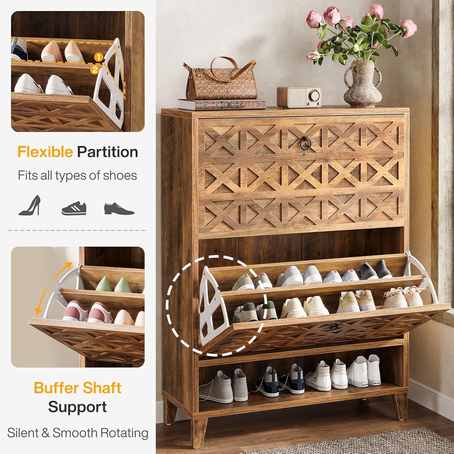 Shoe Cabinet with 2 Flip Drawers, Narrow Shoe Storage Organizer