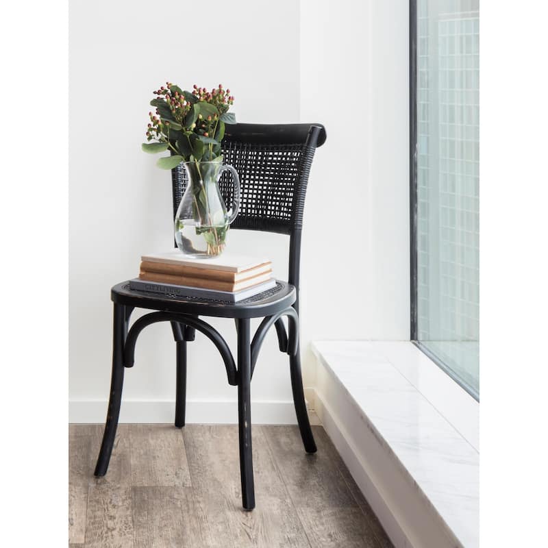 NADAAL STUDIOS Winston, Wooden Dining Chair With Rattan Seat, Set of Two - 18"W x22.5"D x34.5"H