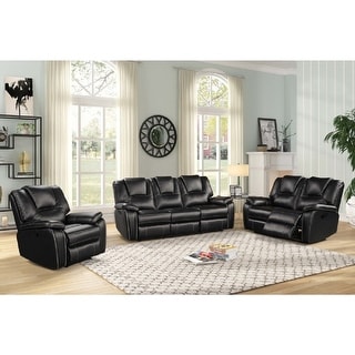 Black Air Leather Manual Reclining Sofa Set, Modern Living Room Couch ...